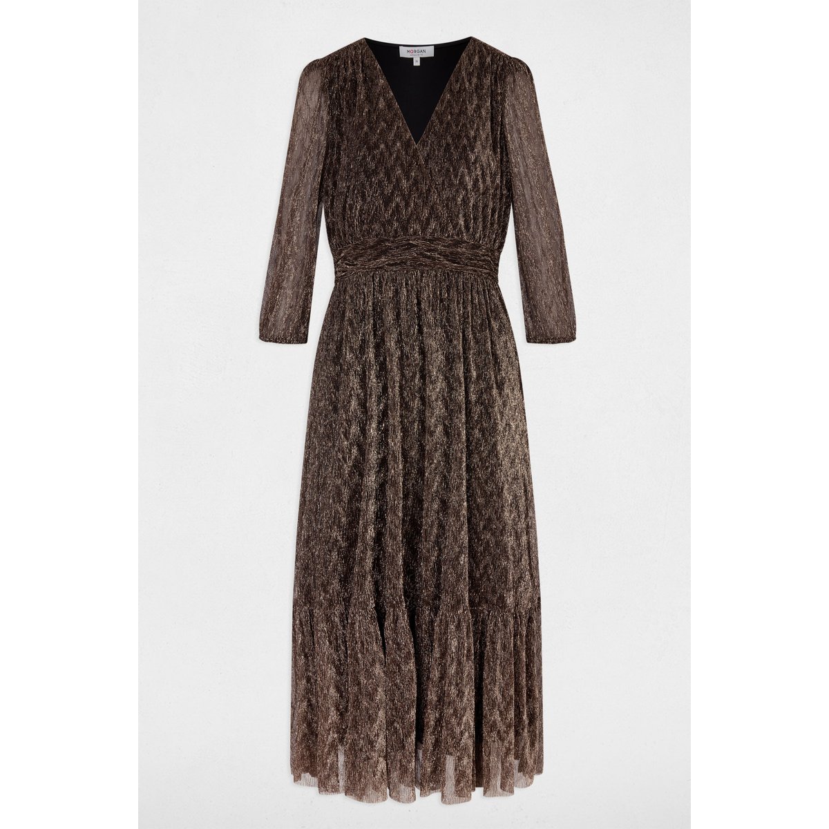 Robe longue plissée couleur bronze, MORGAN