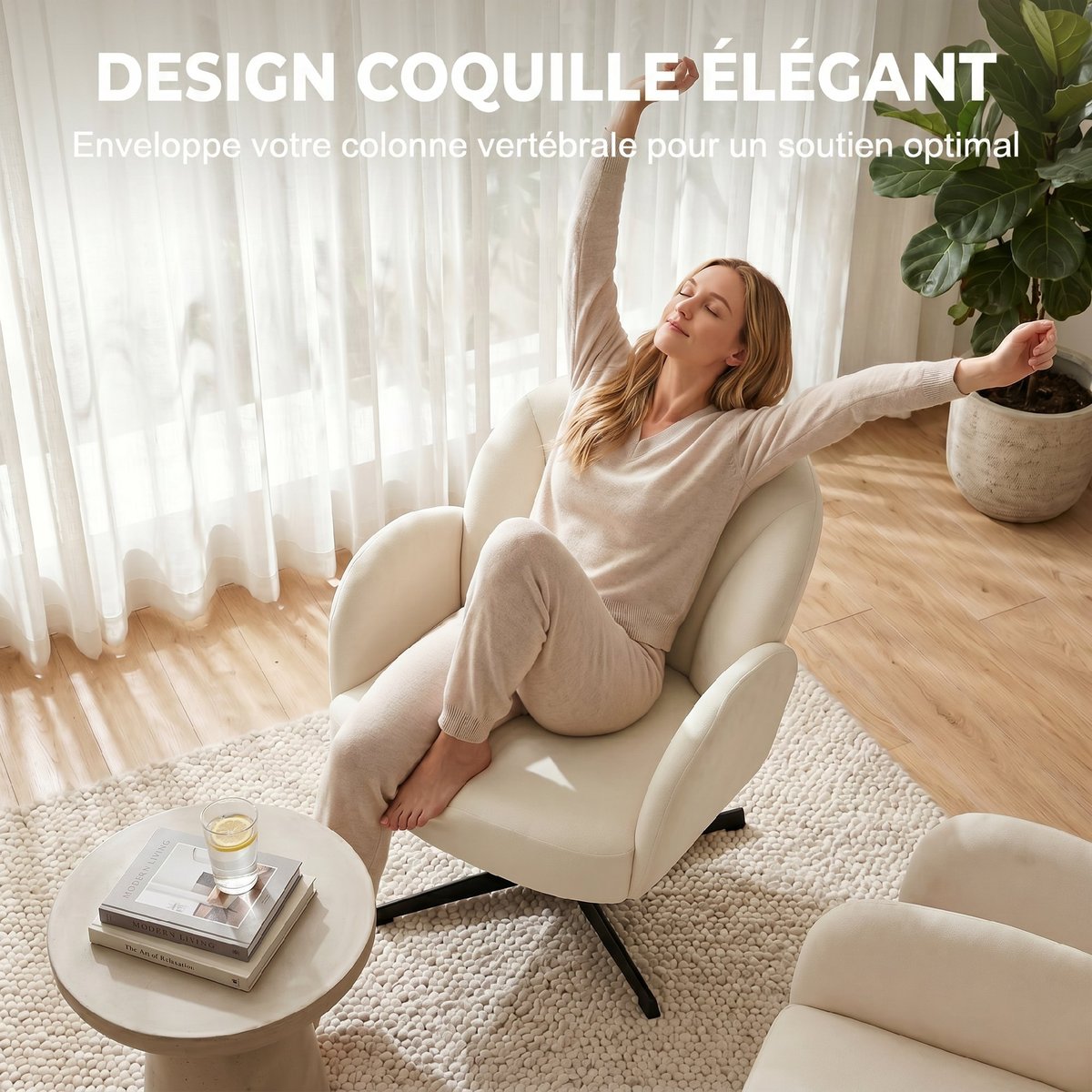 Accent Chair Velours (100 % polyester) Beige beige, HOMCOM