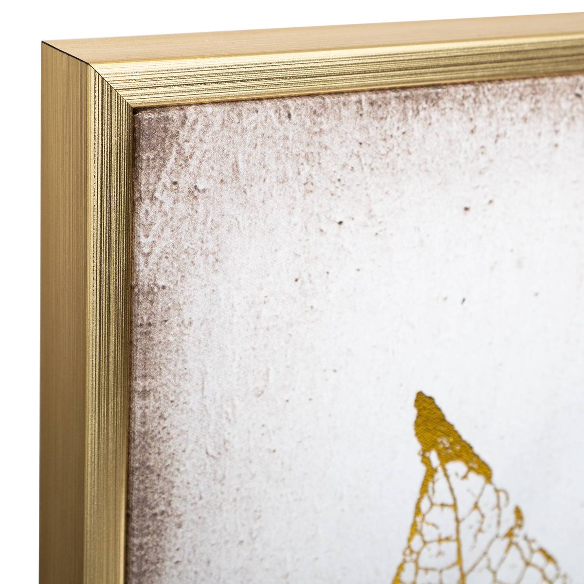 Toile imprimée FEUILLES DORÉES encadrée PLUME doré, ATMOSPHERA