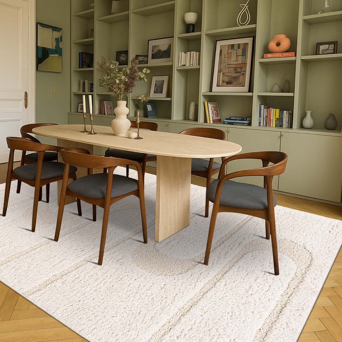 Tapis shaggy doux à relief géométrique  ORGANIC beige, THE DECO FACTORY