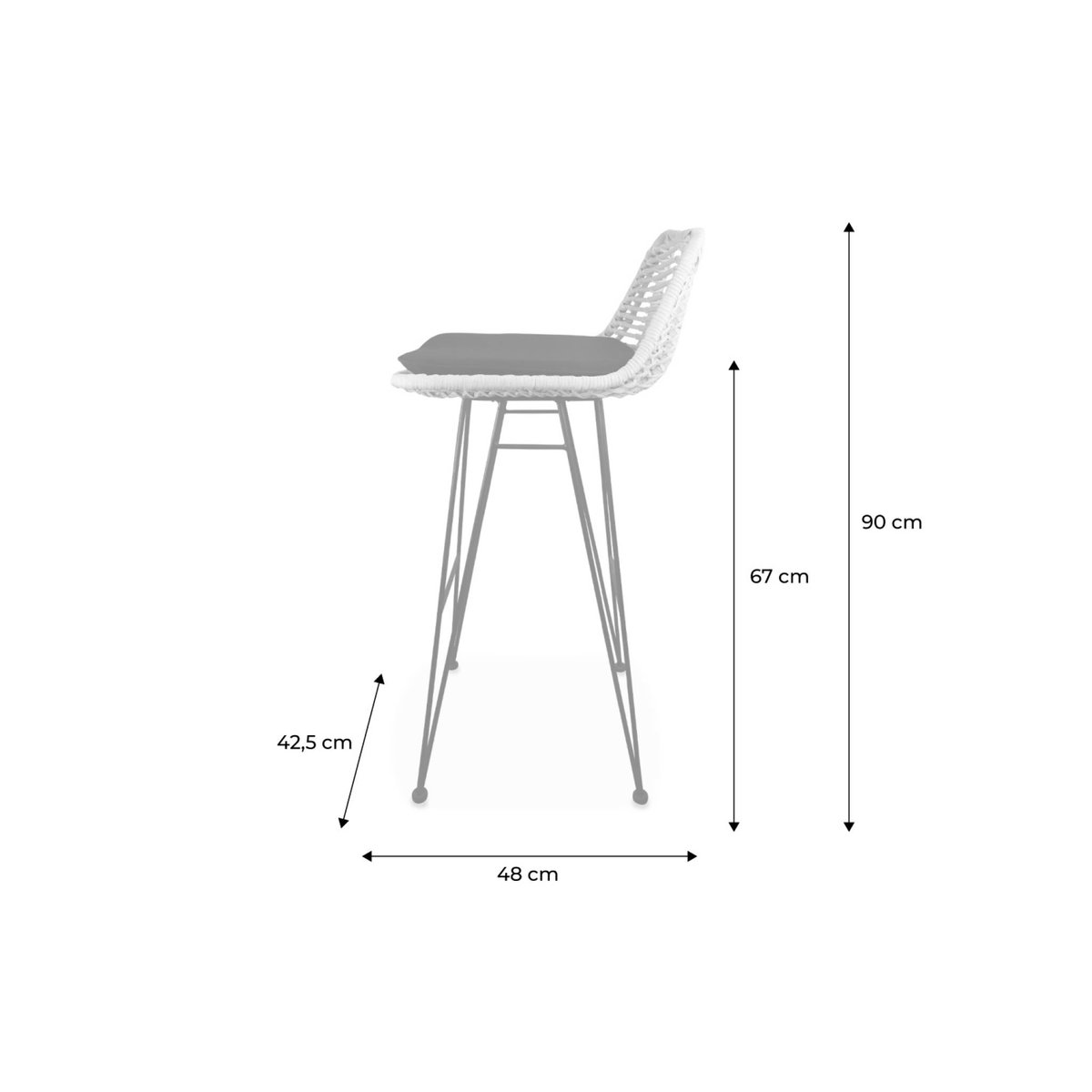 Tabouret de bar métal et rotin 67cm (lot de 2) CAHYA noir, SWEEEK