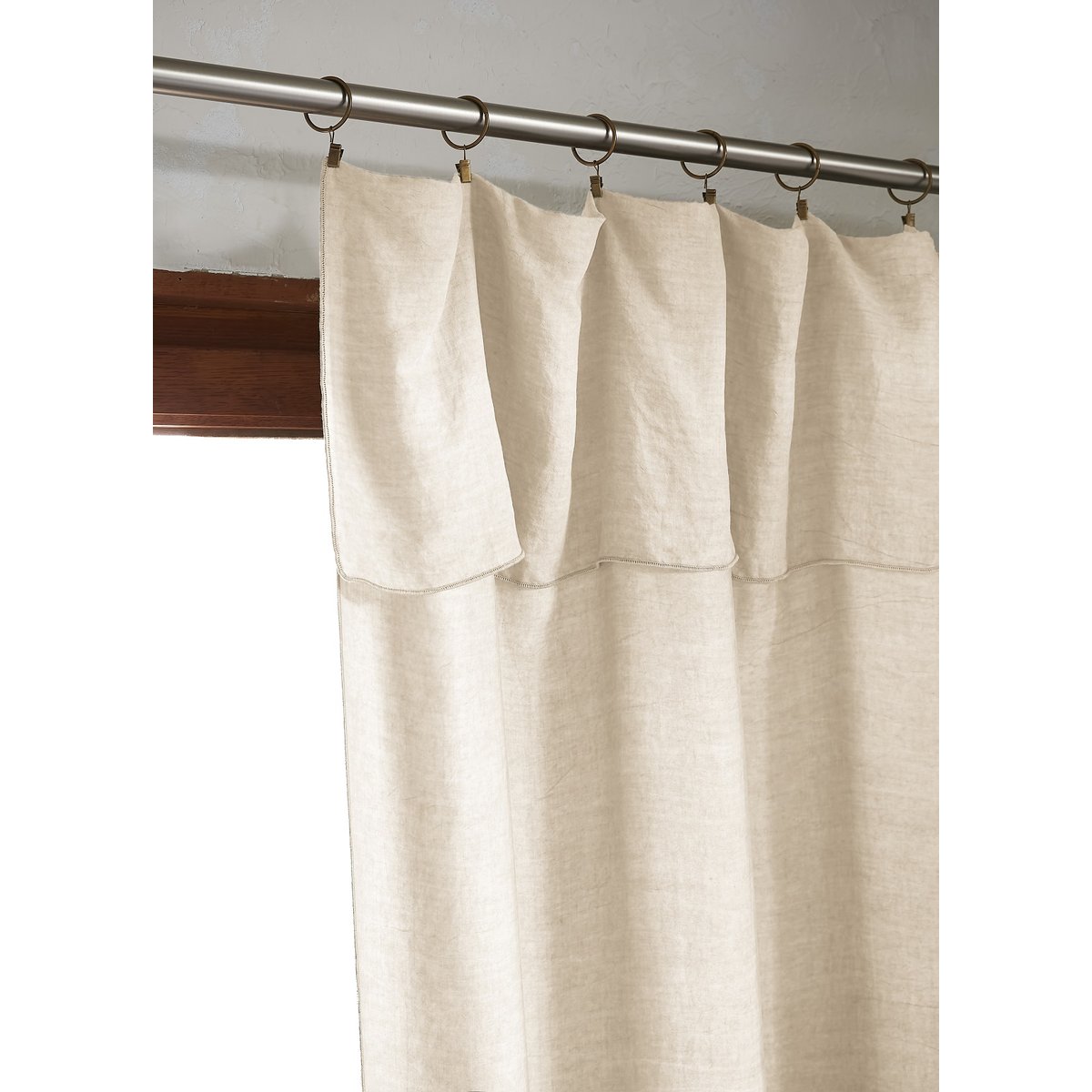 Rideau ajustable LYSANDRE + 8 anneaux pince beige, EDEN