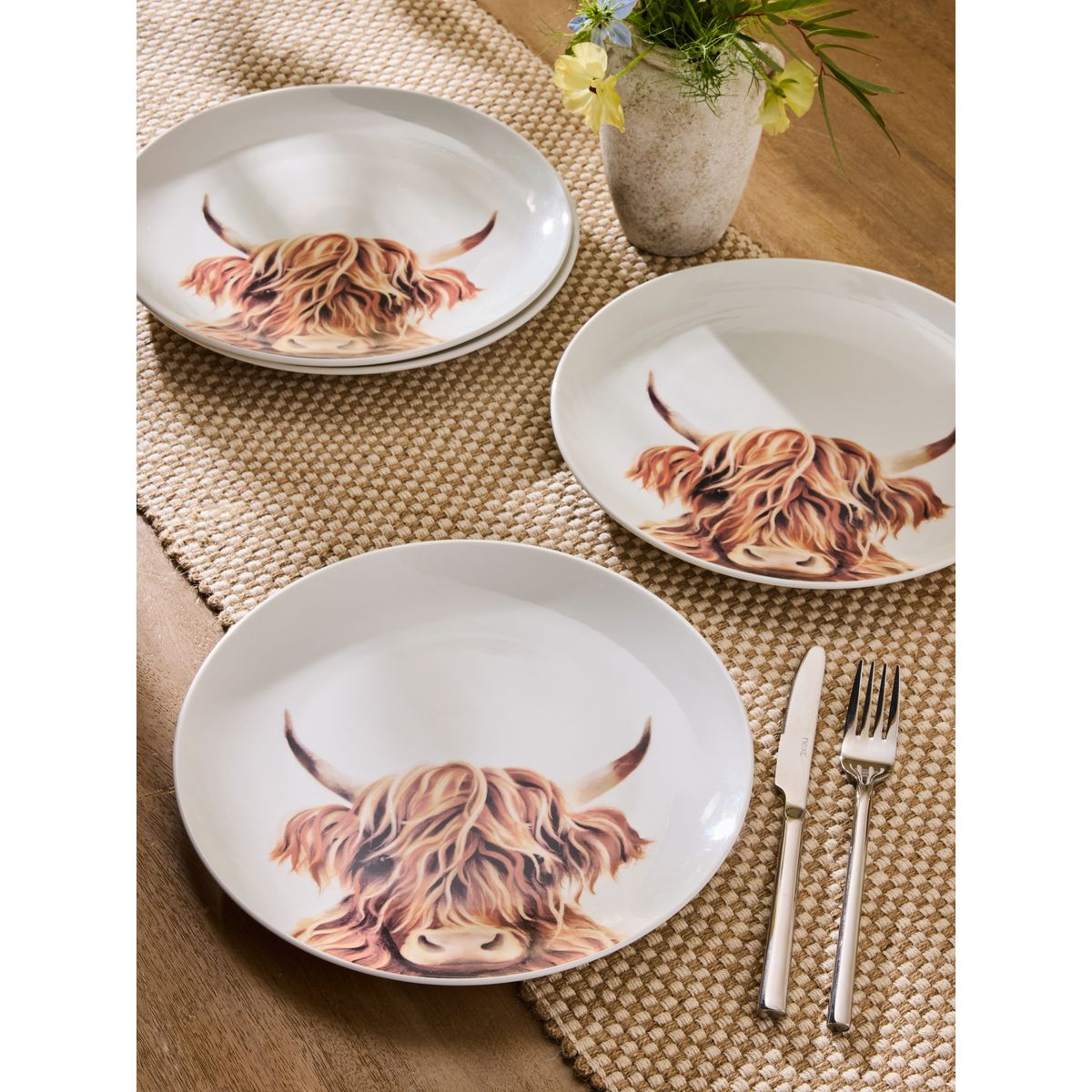 Assiette plate vache hamish, lot de 4 naturel, NEXT