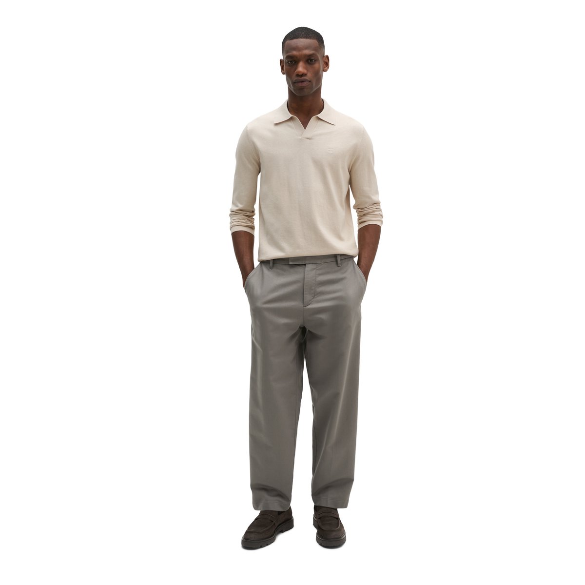 Polo en tricot régulier en mélange de coton et de cachemire bio creme, MARC O'POLO