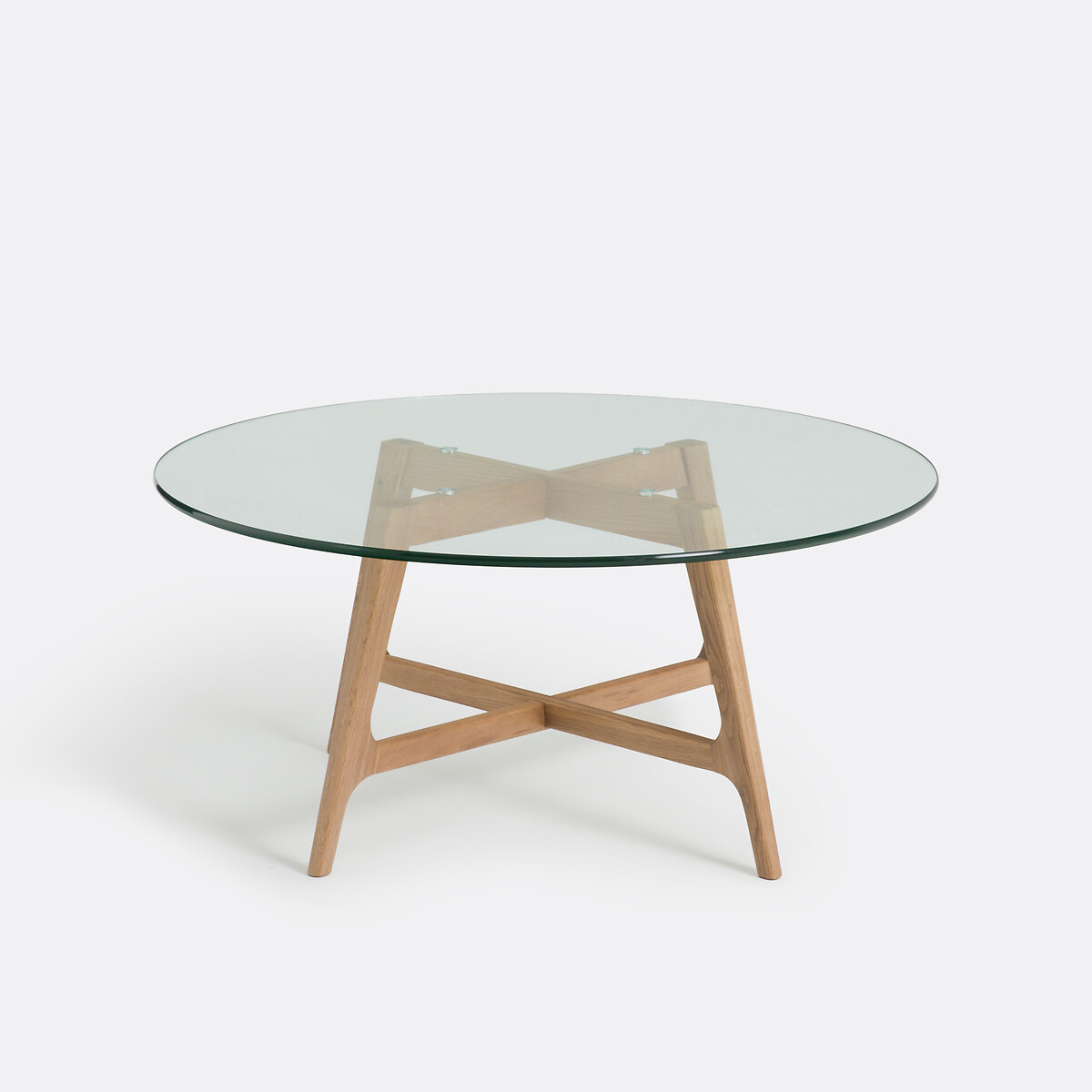 Table basse forme ronde, plateau verre, Zoleta chêne/verre transparent, LA REDOUTE INTERIEURS