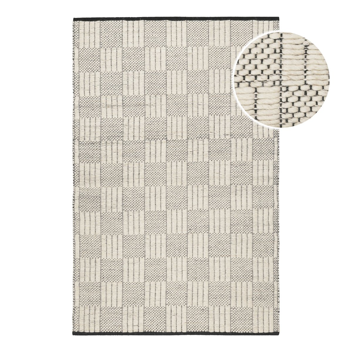 Tapis relief tissé main laine , LANI crème, noir, WECON HOME
