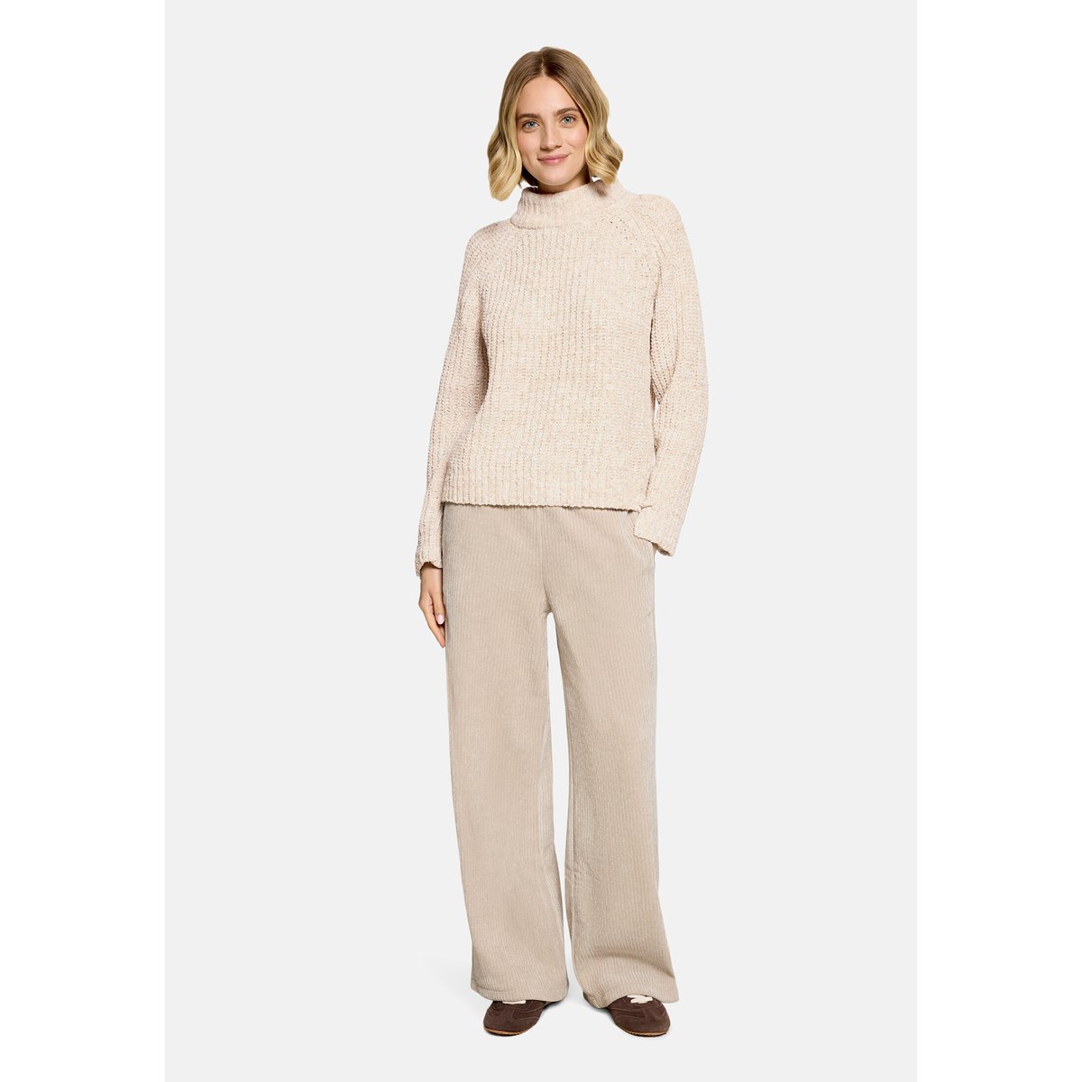 Pull-over en maille à col droit cream/green, CARTOON