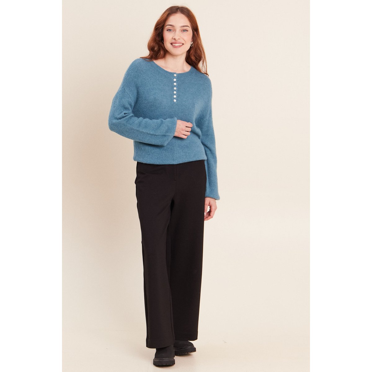 Pull col tunisien bleu pétrole, BREAL