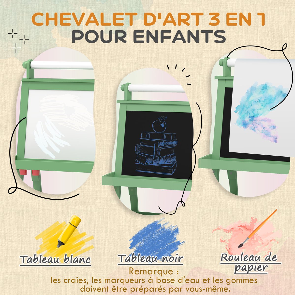 Chevalet pour enfants MDF Vert vert, AIYAPLAY