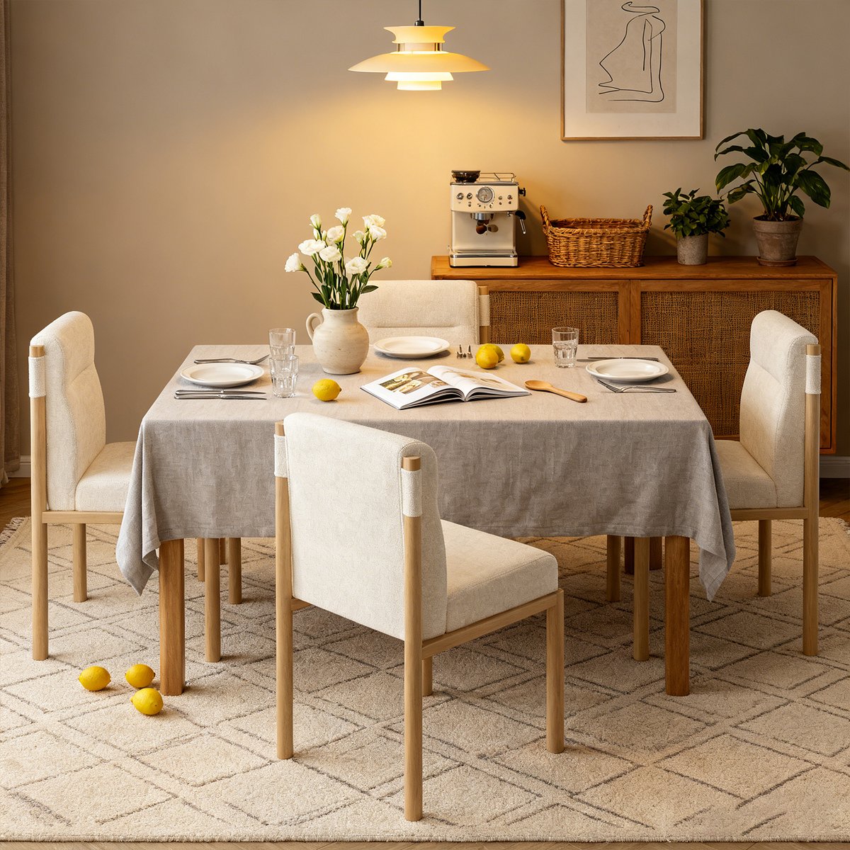 Lot de 6 chaises de salle à manger en bouclette avec pieds métal, DUORAU beige, MEUBLES COSY