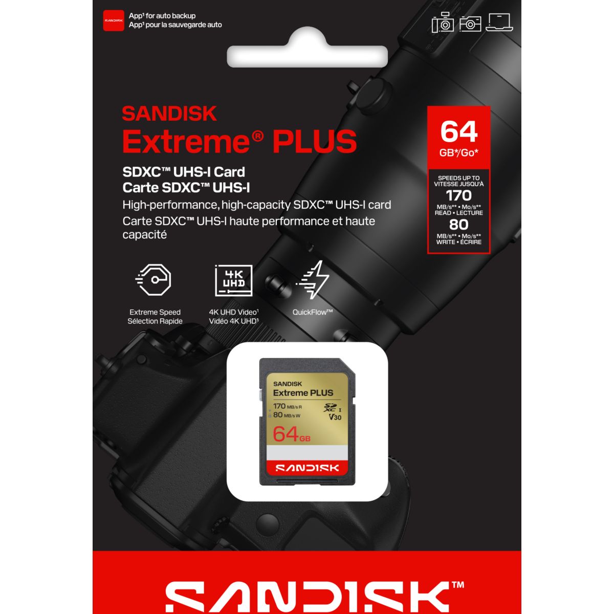 Carte Micro SD Extrem PLUS microSD 64Go UHS-I couleur unique, SANDISK