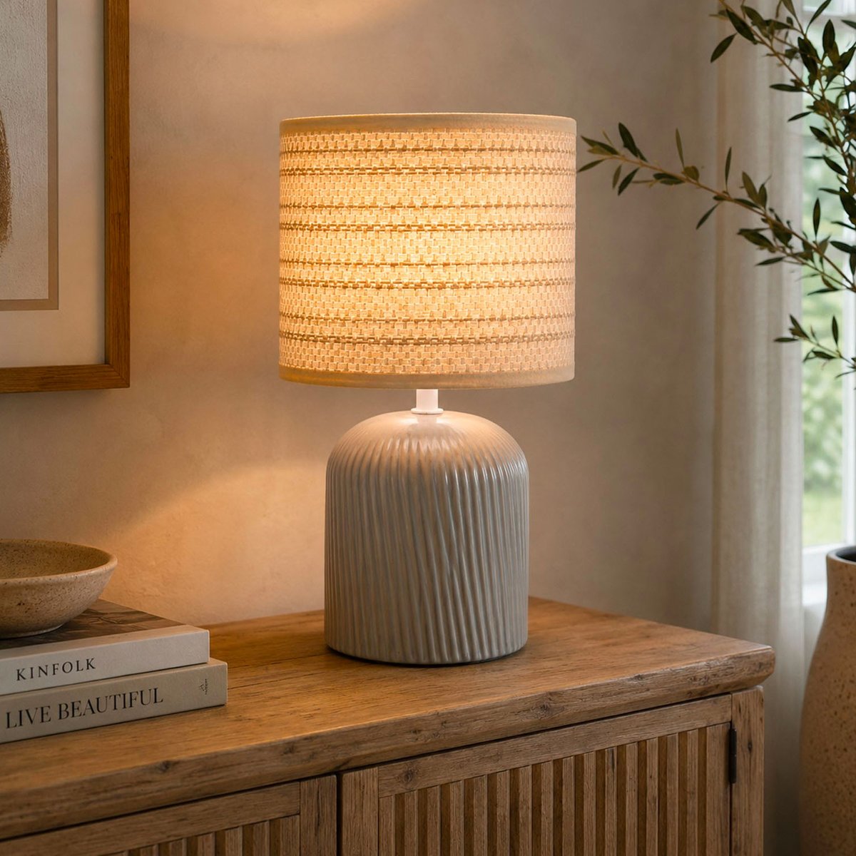 Lampe à poser céramique grise 18x18x31.5cm gris, VERSA