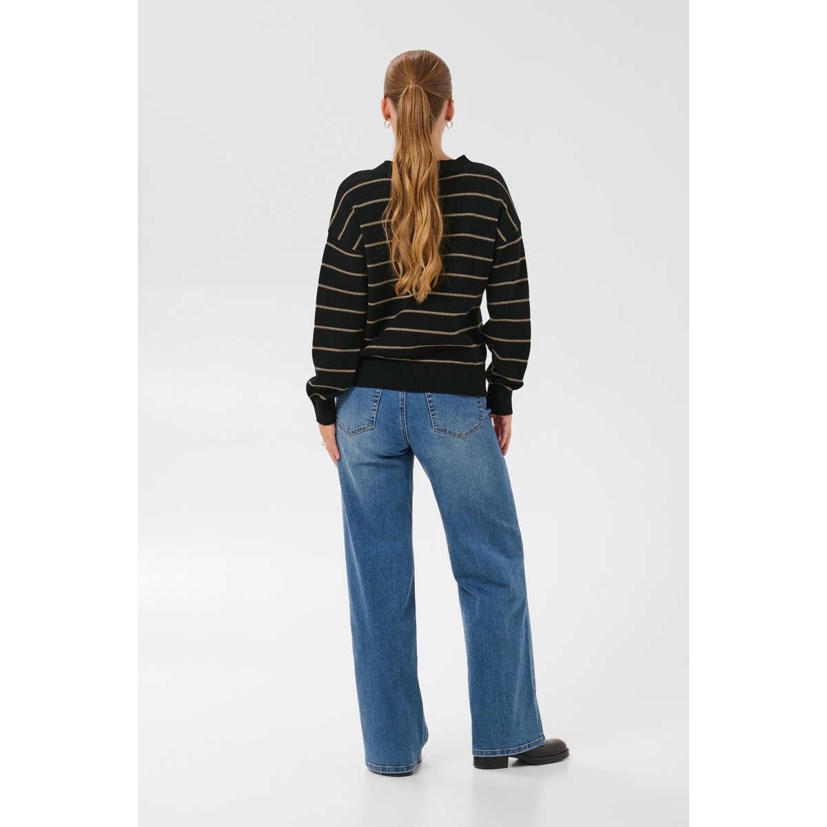 Pullover tricoté noir beige black/desert taupe m. stripe, KAFFE