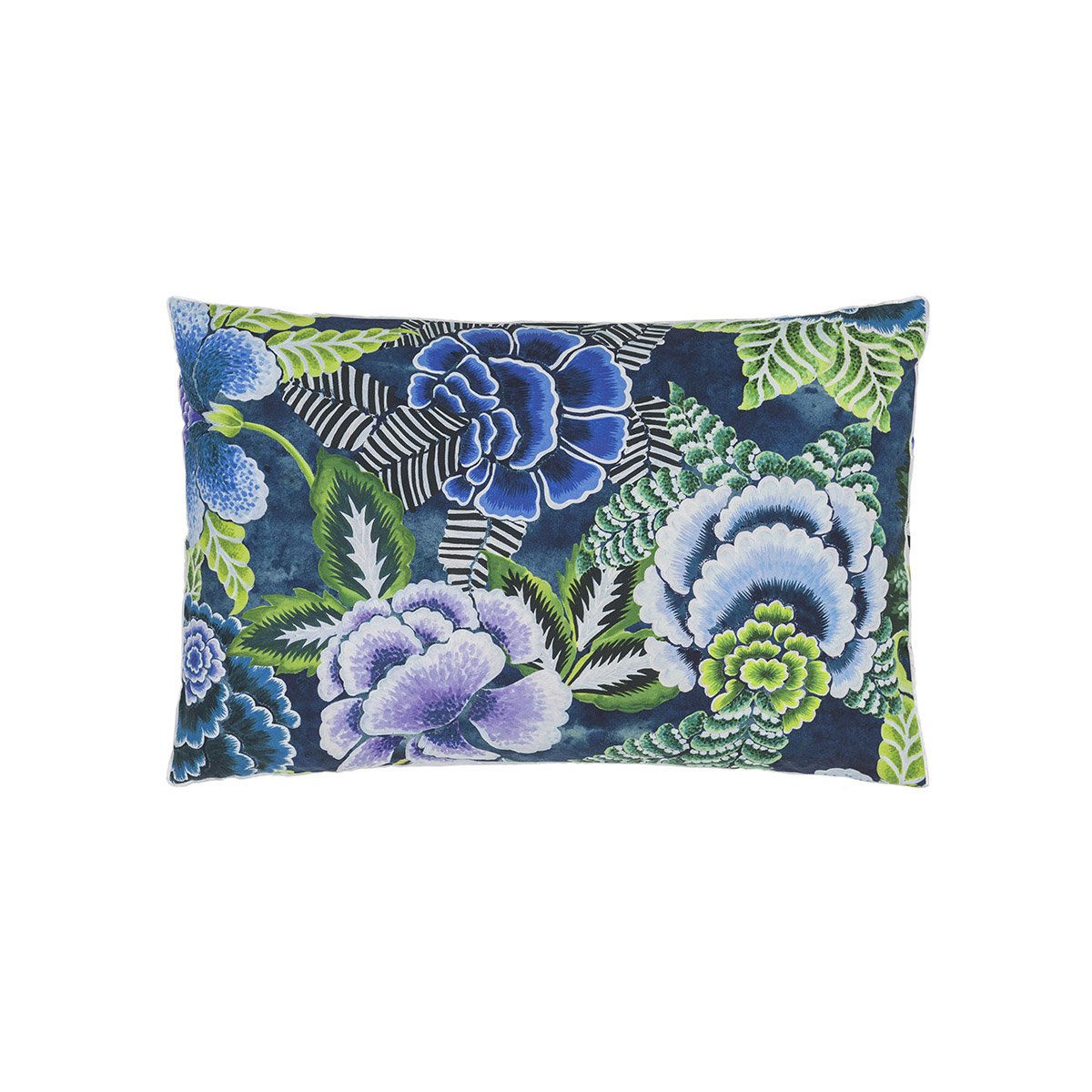 Taie d'oreiller imprimée en percale de coton, ROSE DE DAMAS bleu indigo, DESIGNERS GUILD
