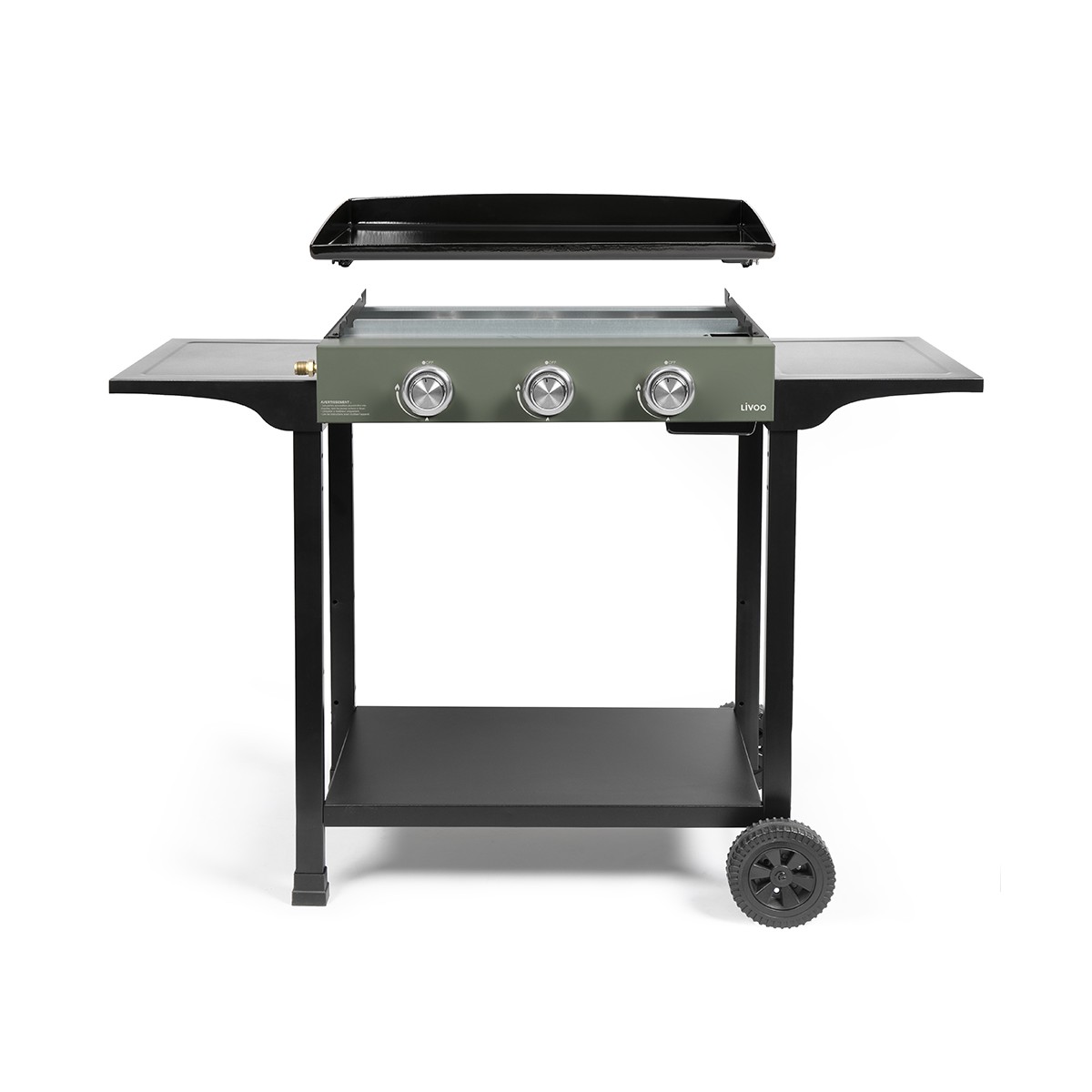 Plancha gaz 3 brûleurs sur chariot couleur unique, LIVOO