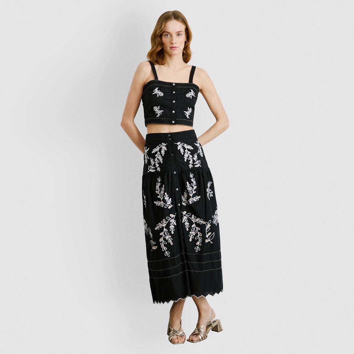 Jupe Midi Brodée En Popeline noir, PEPE JEANS