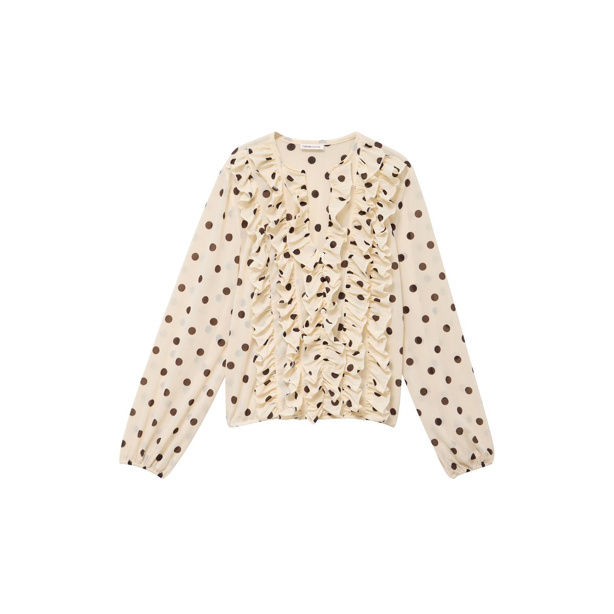 Blouse droite col v manches longues blanc, CACHE CACHE