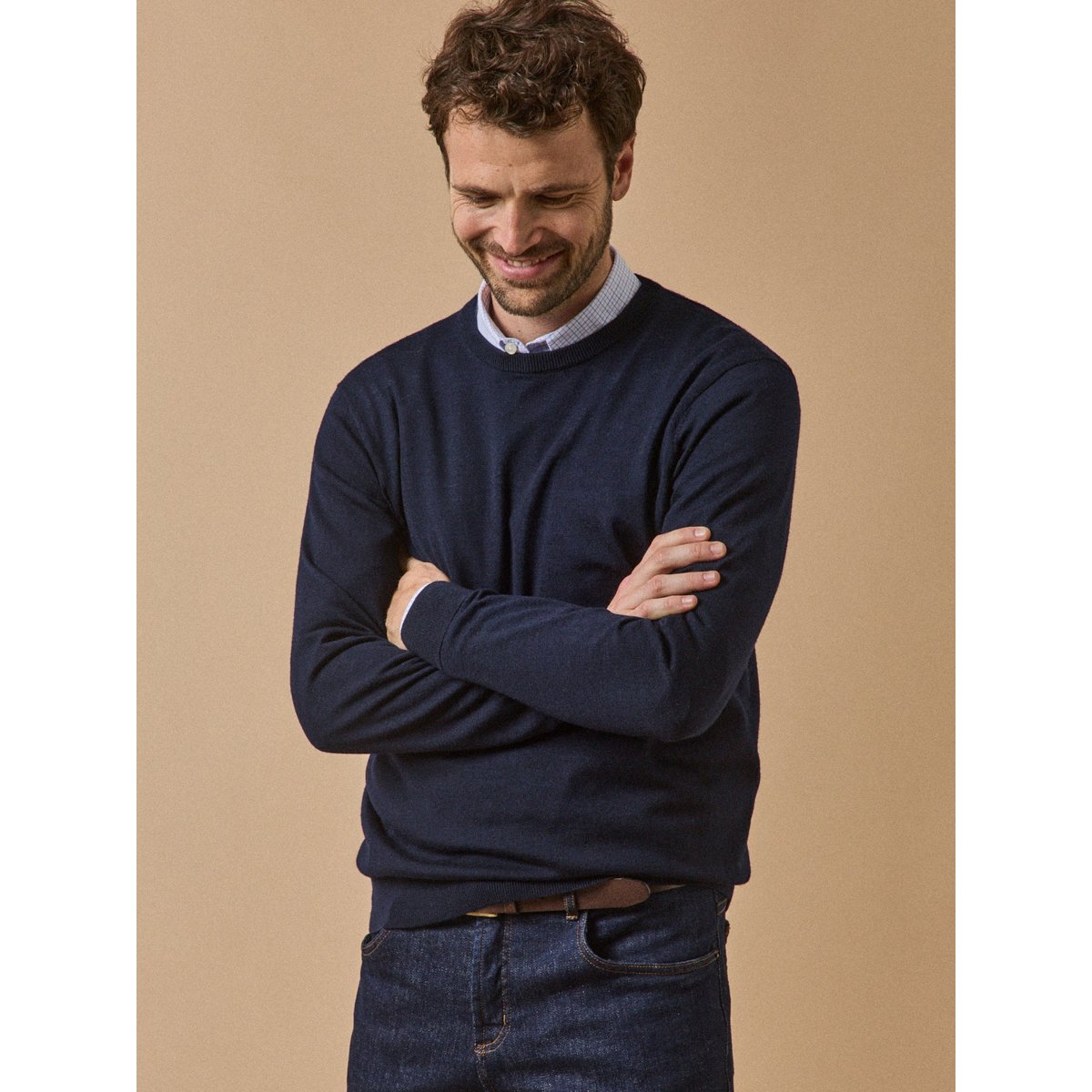 Pull fin col rond laine mérinos encre, CYRILLUS