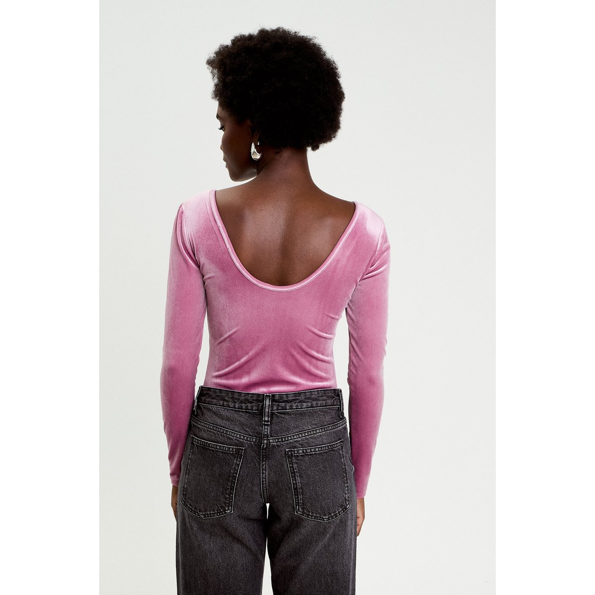 Body en velours décolleté dos rose clair, CACHE CACHE