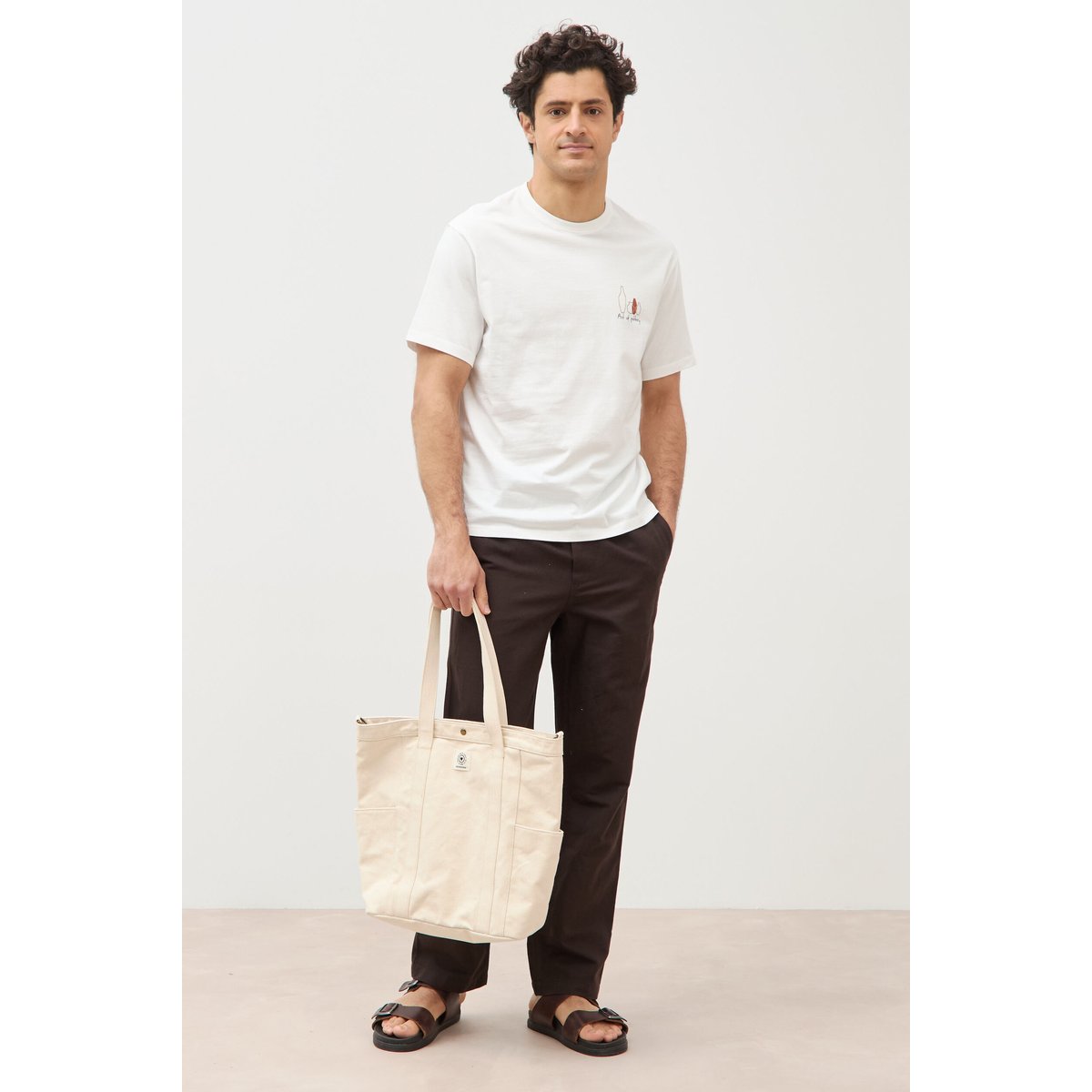 T-shirt en coton ecru, BONOBO