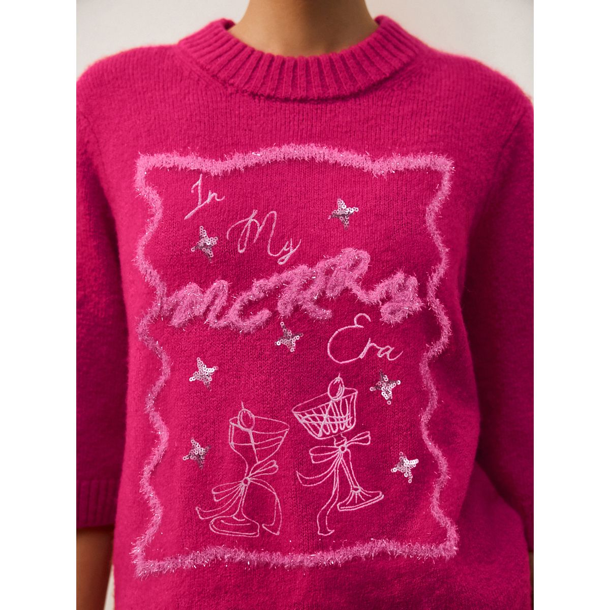 Pull slogan graphique rose vif merry era, NEXT