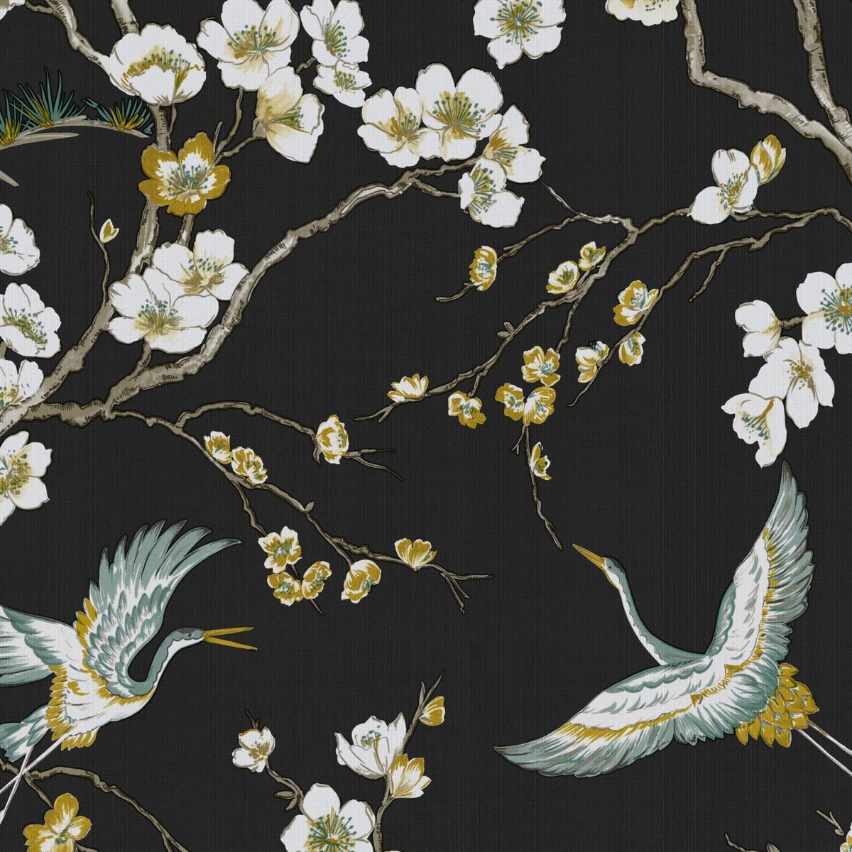 Papier peint Oiseaux Japonais noir/vert, SUBLIME