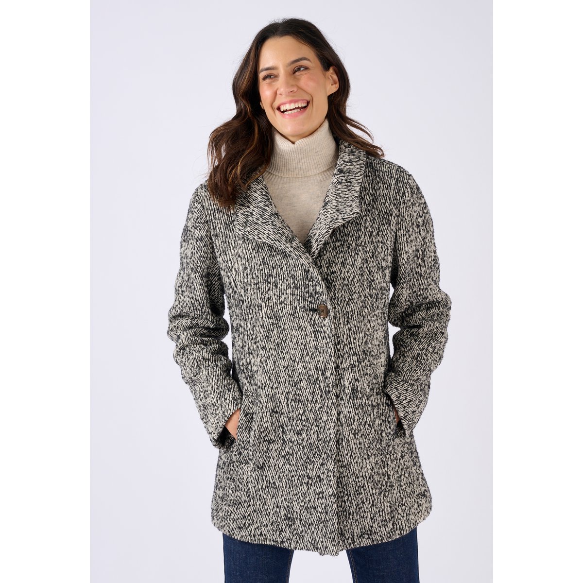 Manteau mélange laine Thermolactyl noir chiné, DAMART