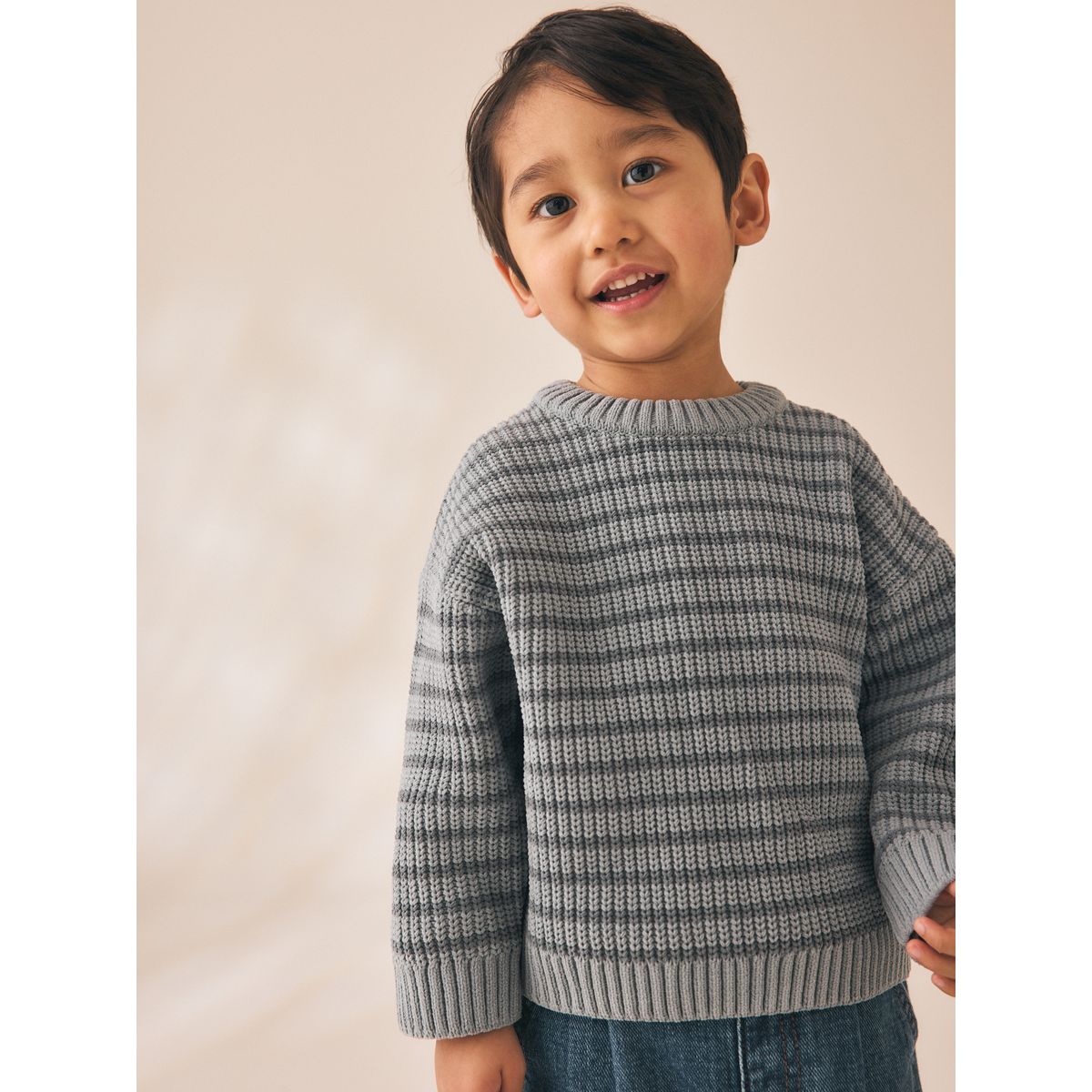 Pull ras du cou en maille chenille à rayures bleu, NEXT