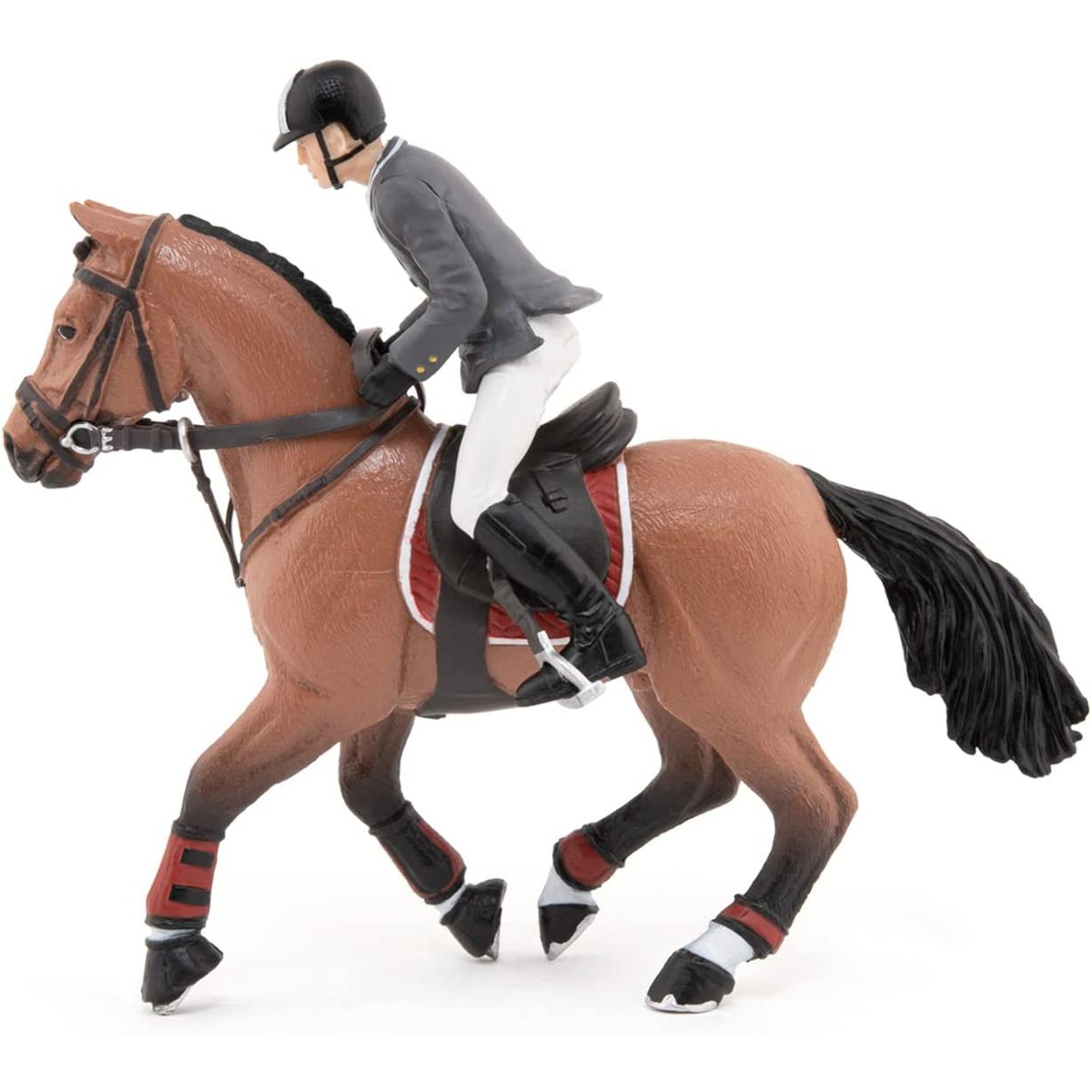 Figurine Cheval de concours et son cavalier marron, PAPO