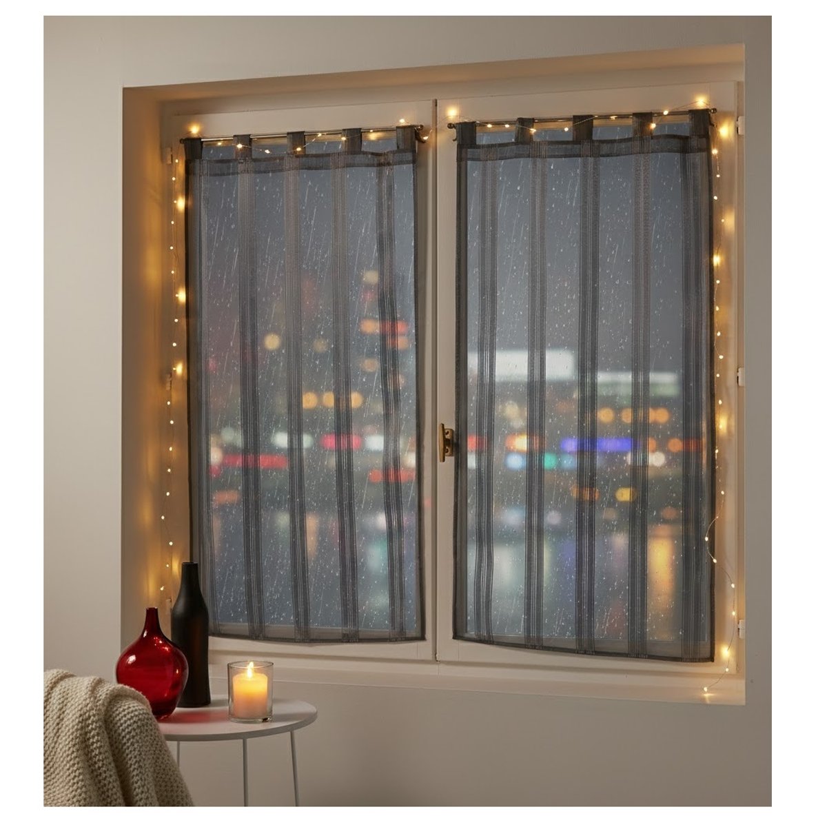 Paire de voilage rayures Bandas Jacquard gris_anthr, EDEN
