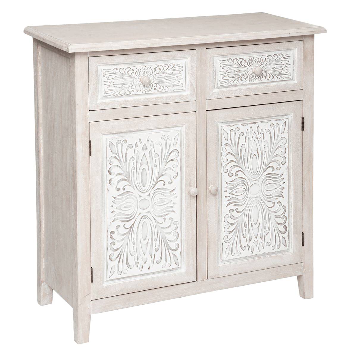 Buffet 2 portes motifs floraux HINA beige lin, ATMOSPHERA