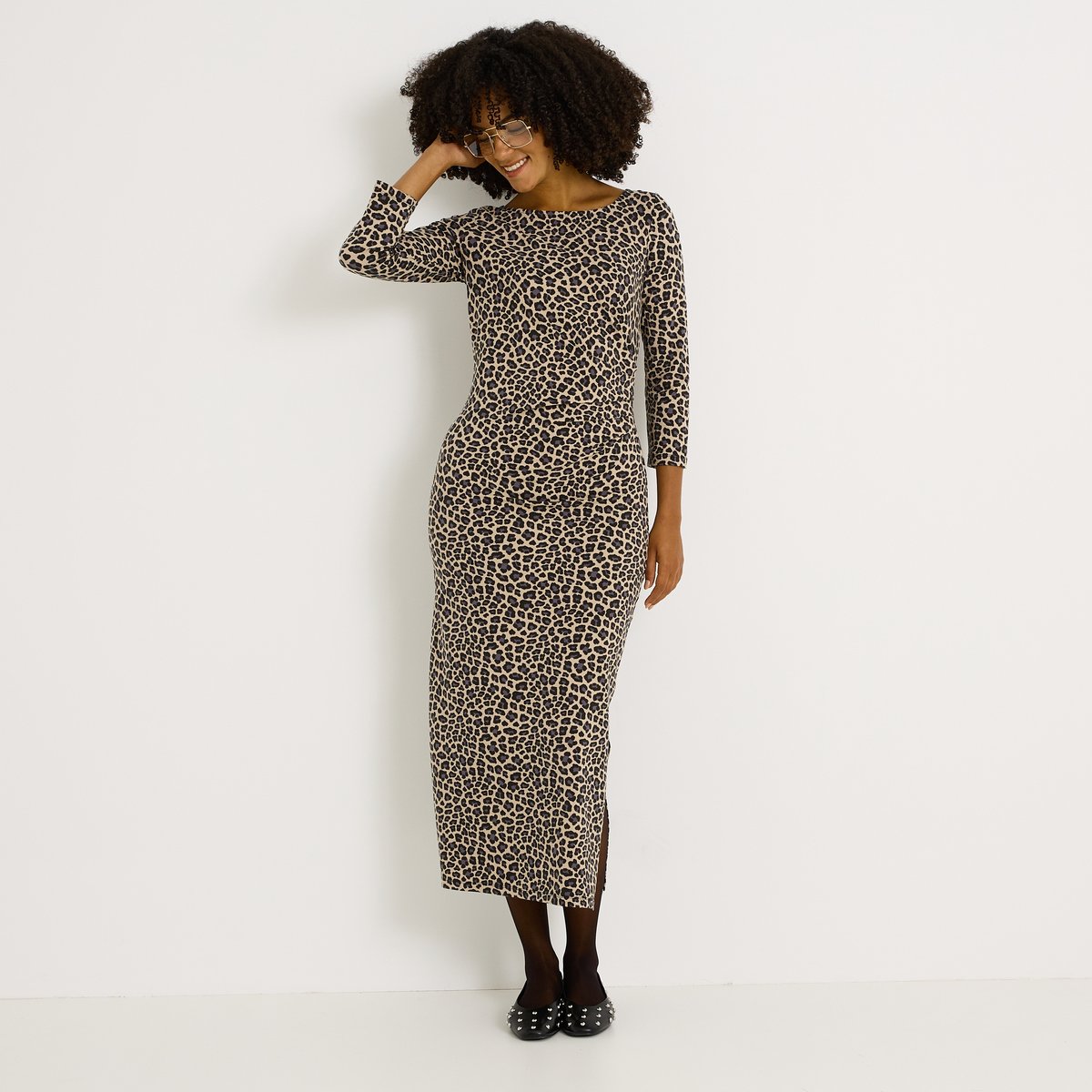 Robe longue imprimé léopard beige, GRAIN DE MALICE