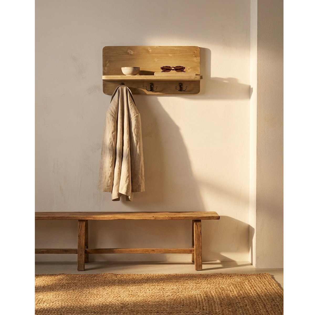 Porte-manteau mural sapin massif naturel - LOTTE olivier, HANNUN