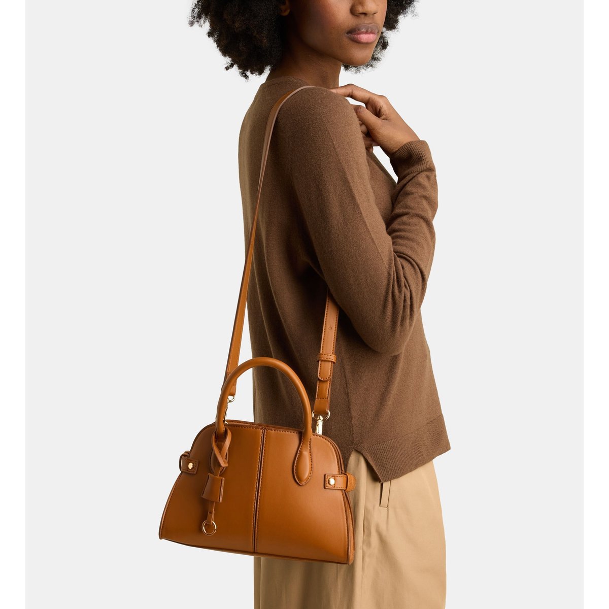Sac à main marjorie rigide lisse camel, GALERIES LAFAYETTE
