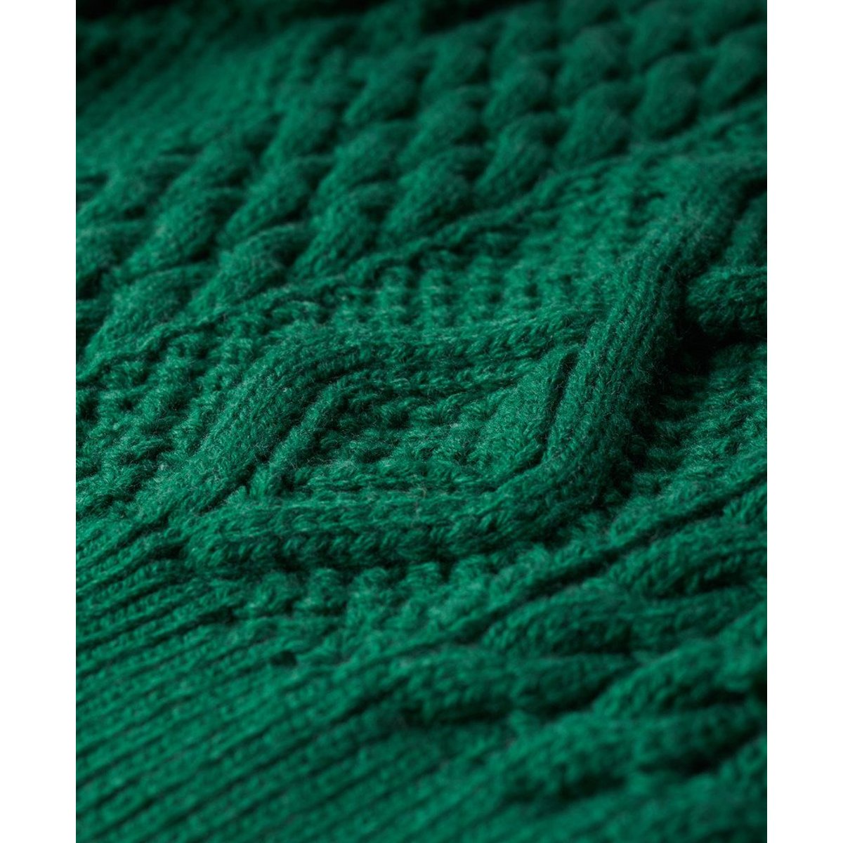Pull polo en maille torsadée Aran vert pinède, SUPERDRY