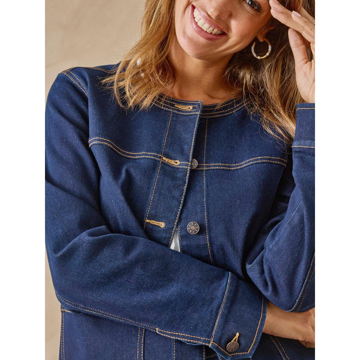 Veste en denim col rond denim brut, DAXON