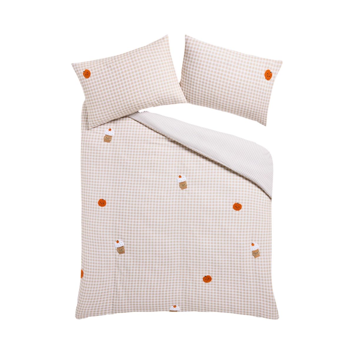 Parure housse et taie en coton brossé tufté naturel, NEXT