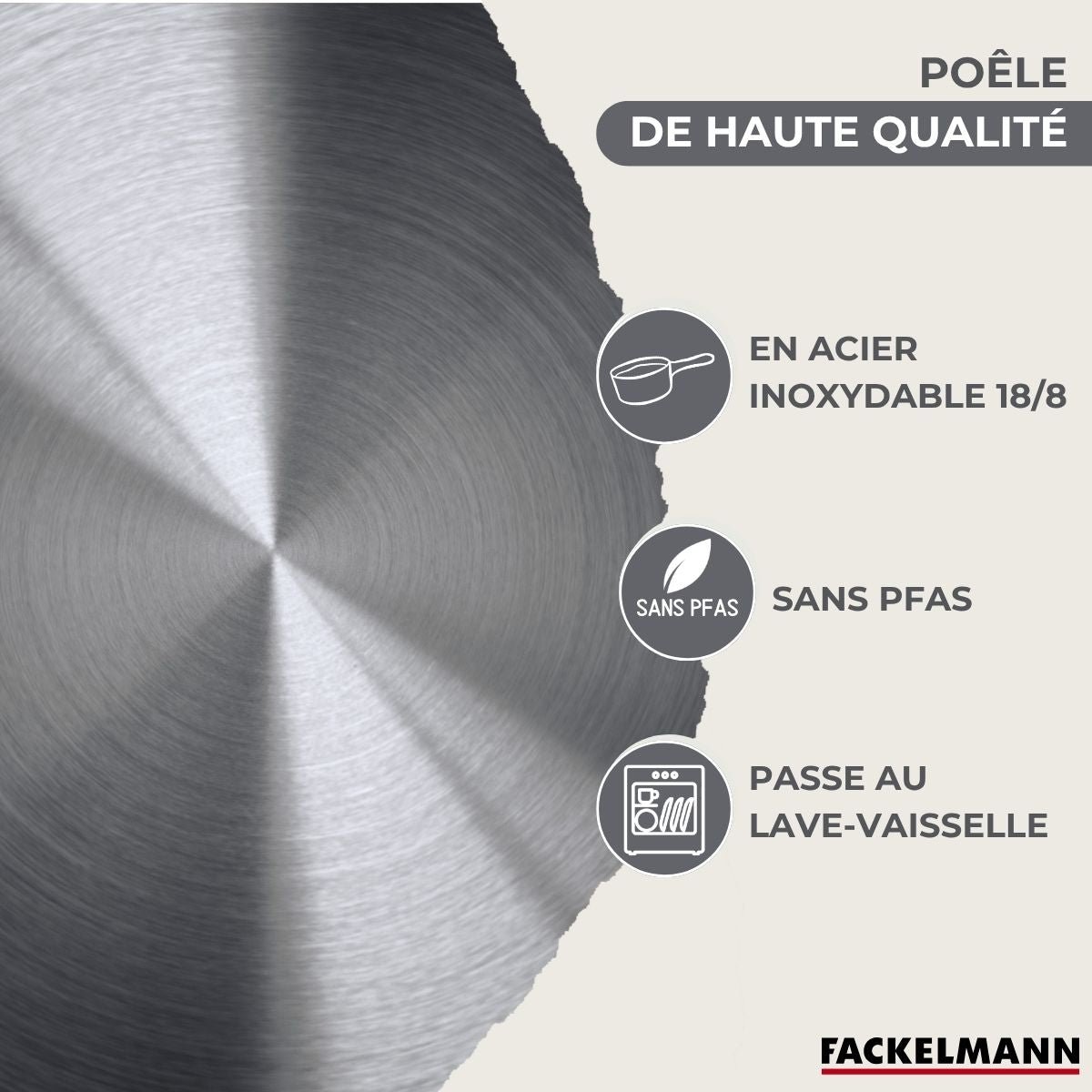Batterie 1 poêle 20cm + 3 faitouts 16/20/24cm BRILLANT inox|noir, FACKELMANN