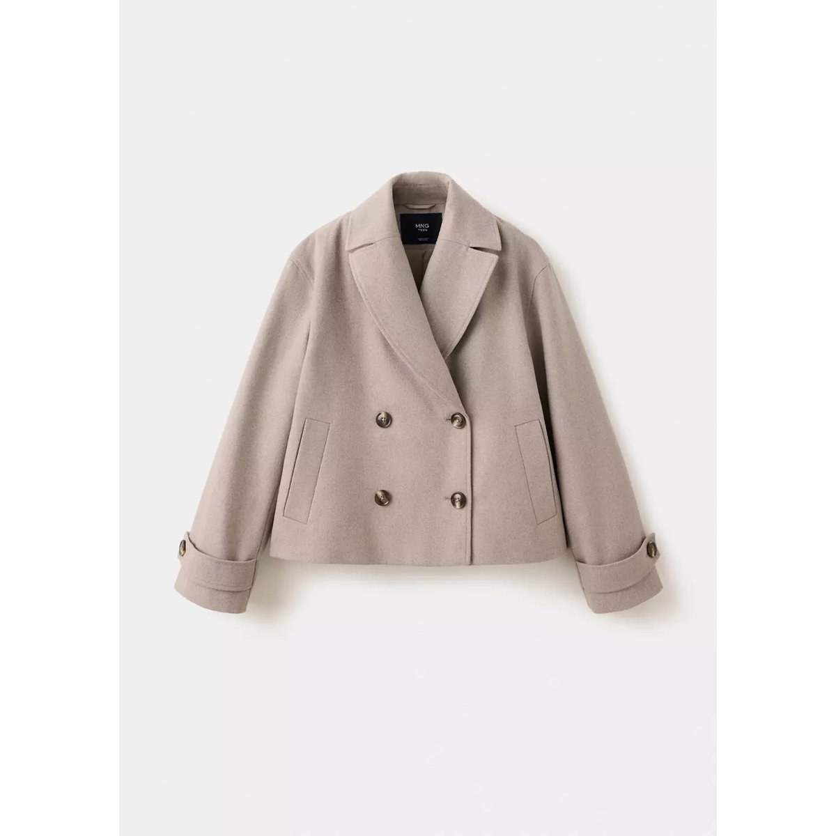 Manteau laine mélangée boutons sable, MANGO TEEN