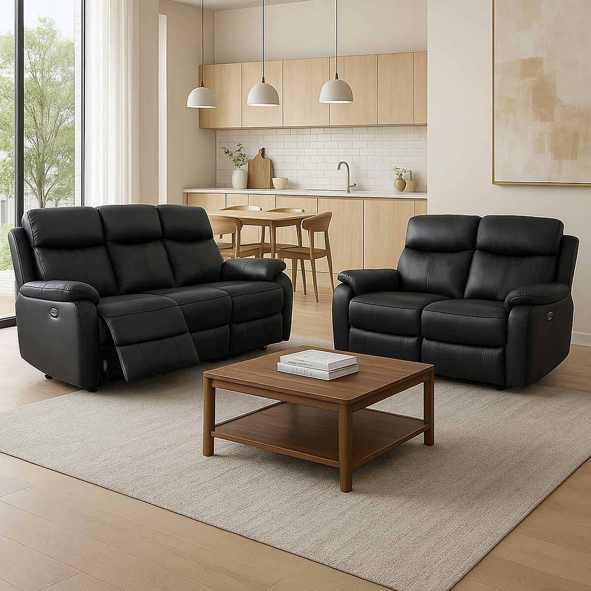 Kingsmere Power Recliner 2 Seater Leather Sofa black, ASPIRE