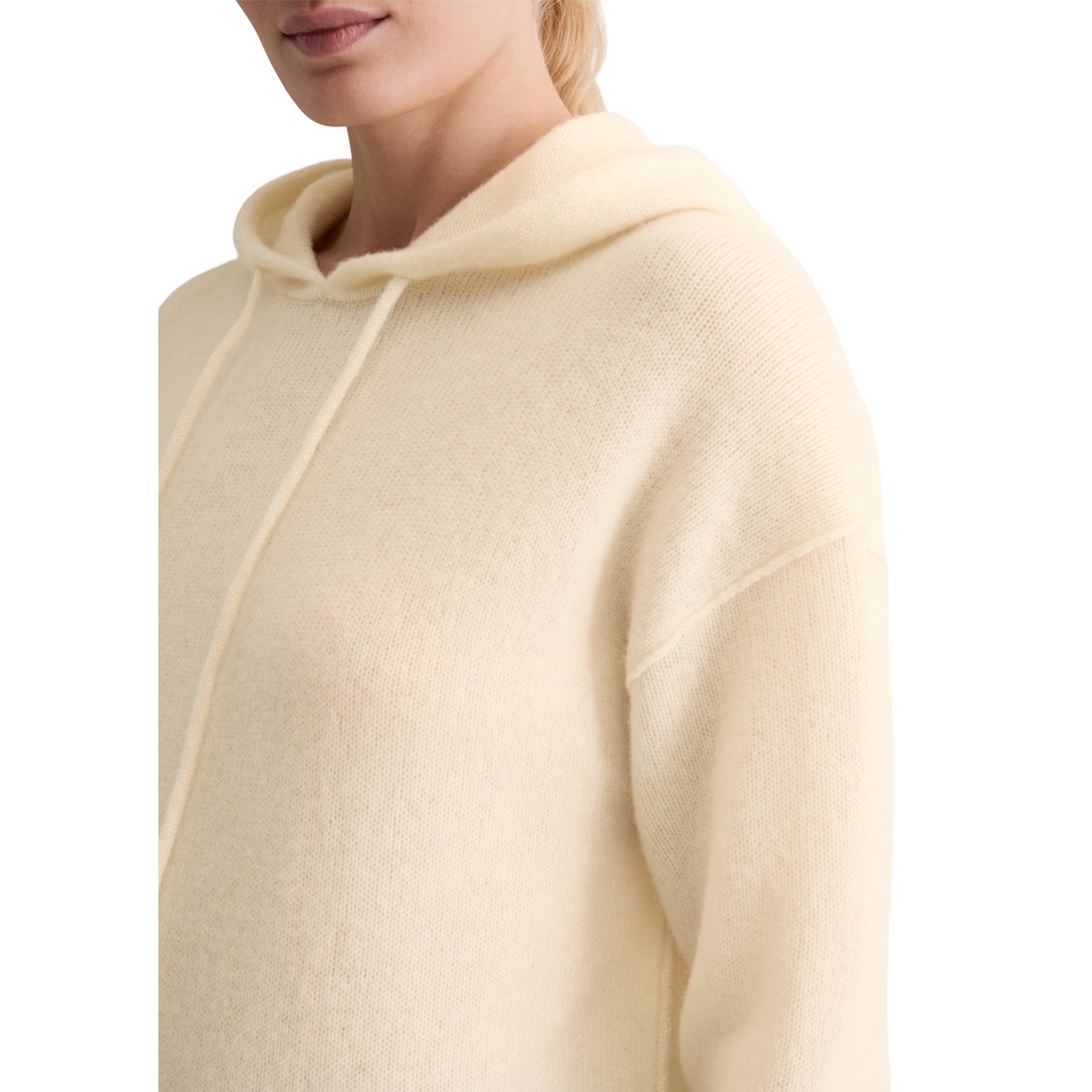 Hoodie en tricot regular en laine d'agneau moelleuse blanc naturel, MARC O'POLO