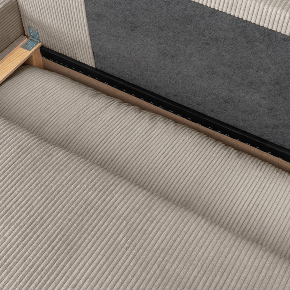 Banquette canapé d'angle gauche convertible 3 places velours côtelé avec coffre NELSON taupe, SWEEEK