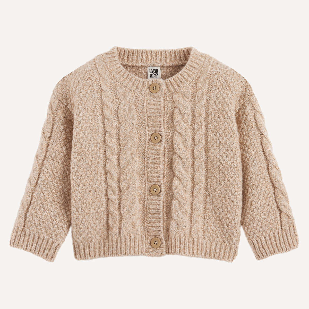 Gilet col rond, boutonné, en grosse maille torsadée ecru, LA REDOUTE COLLECTIONS