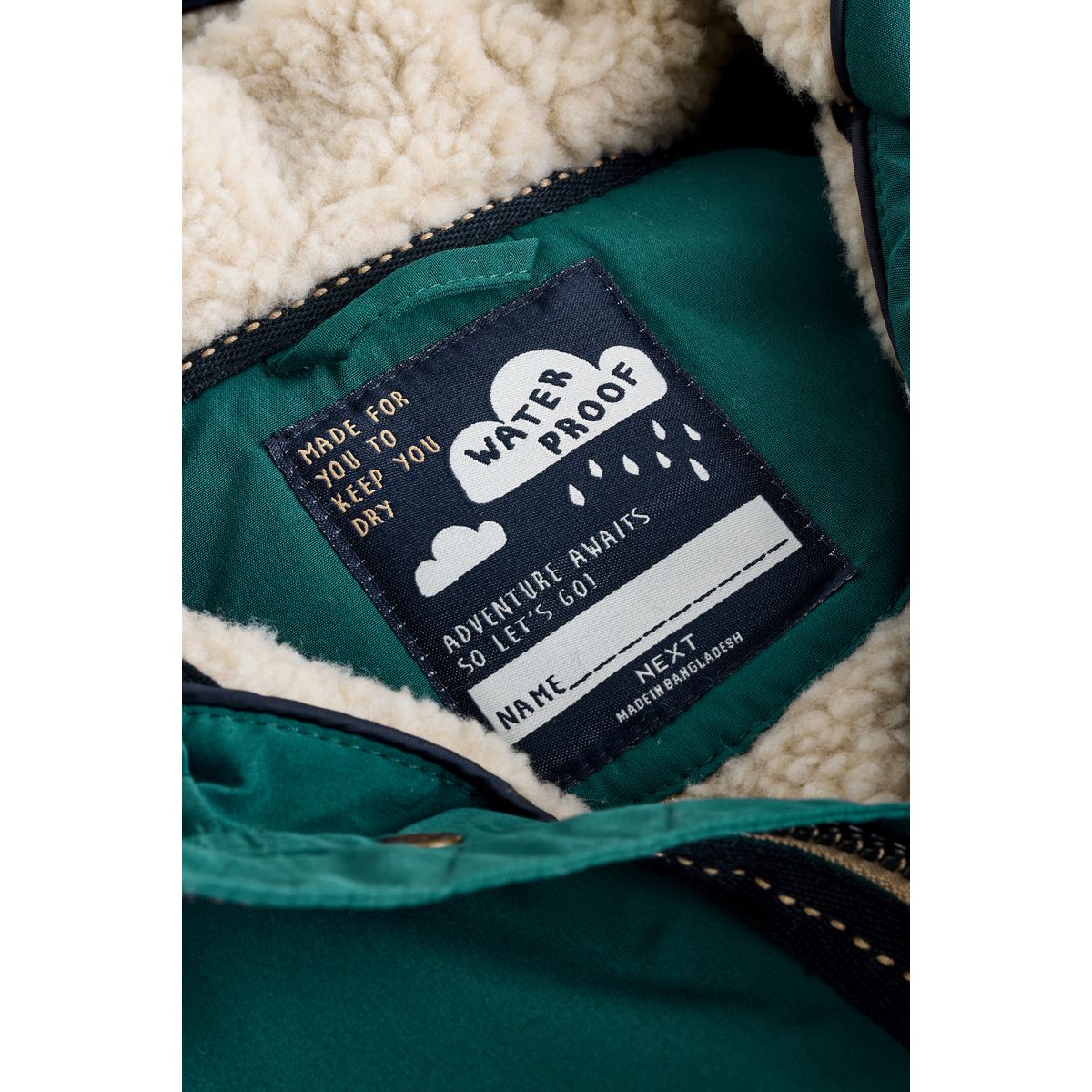 Parka imperméable doublée de peau lainée vert forêt, NEXT