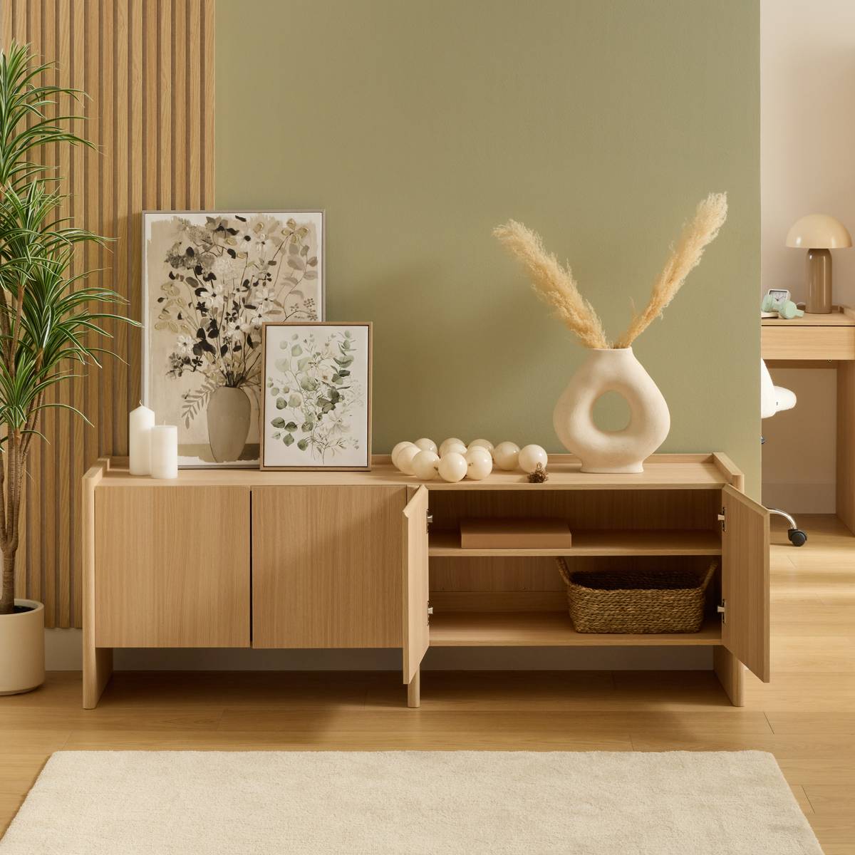 Meuble TV rectangulaire avec portes JOHN beige, ATMOSPHERA