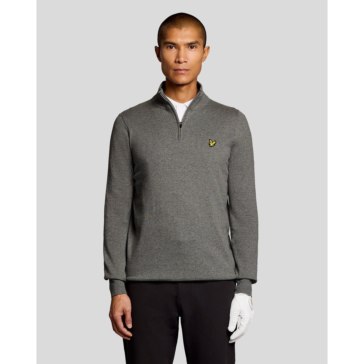 Pull camionneur performance zippé gris moyen chiné, LYLE & SCOTT