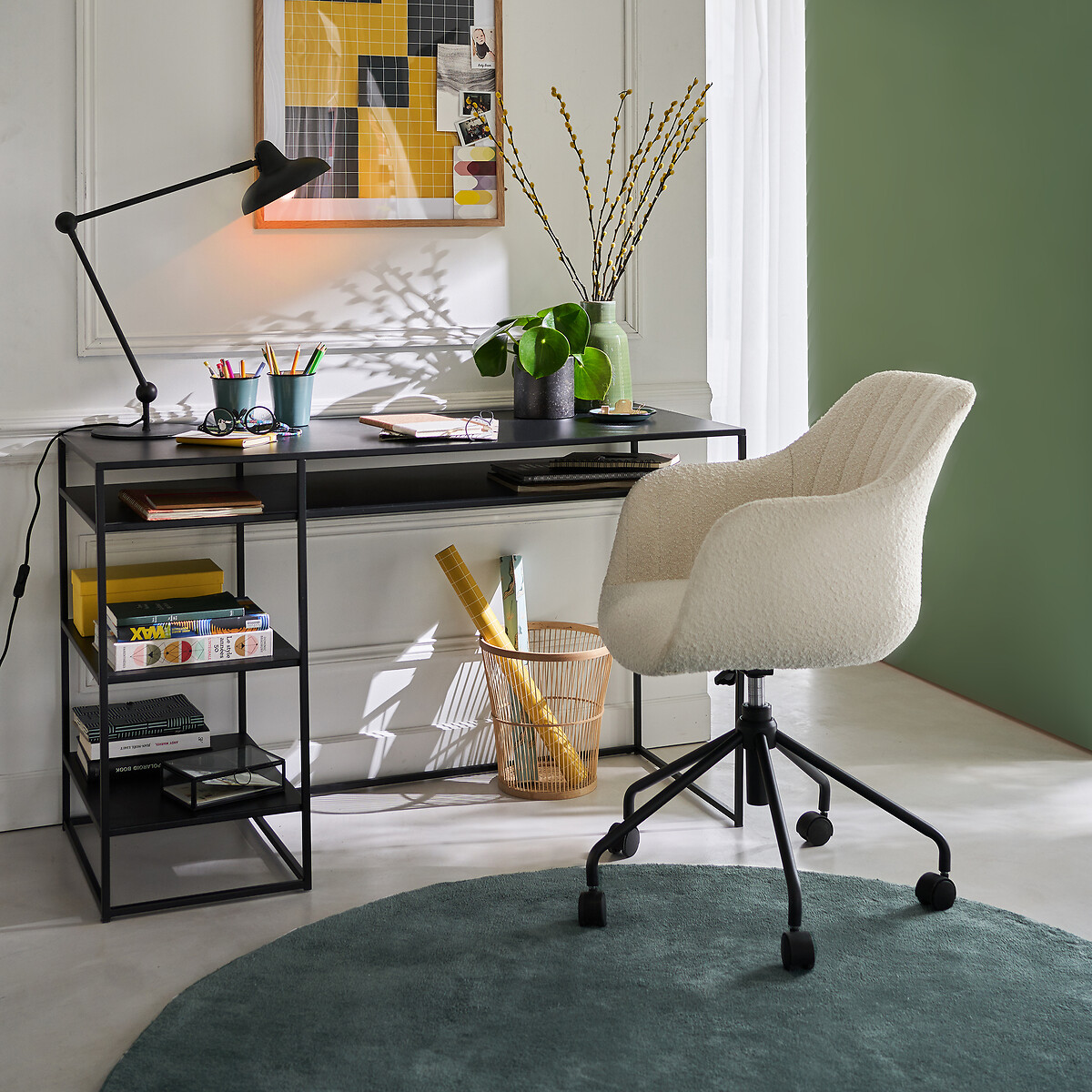 Fauteuil de bureau tissu bouclette, Matie ecru, LA REDOUTE INTERIEURS