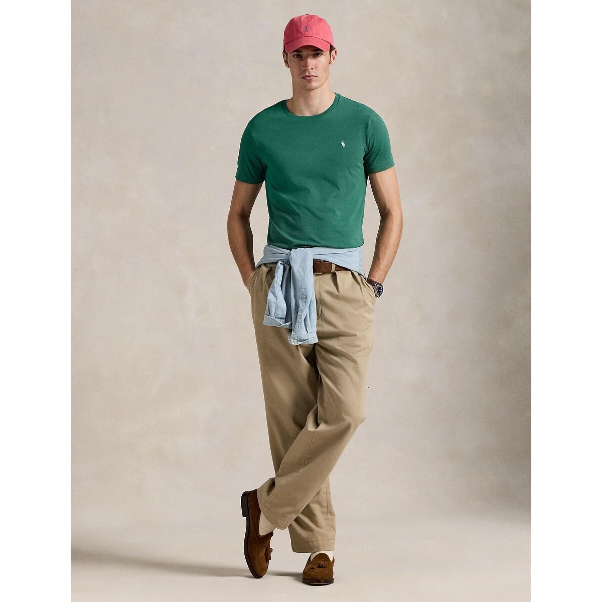 T-shirt à col rond Custom Slim Fit vert, POLO RALPH LAUREN