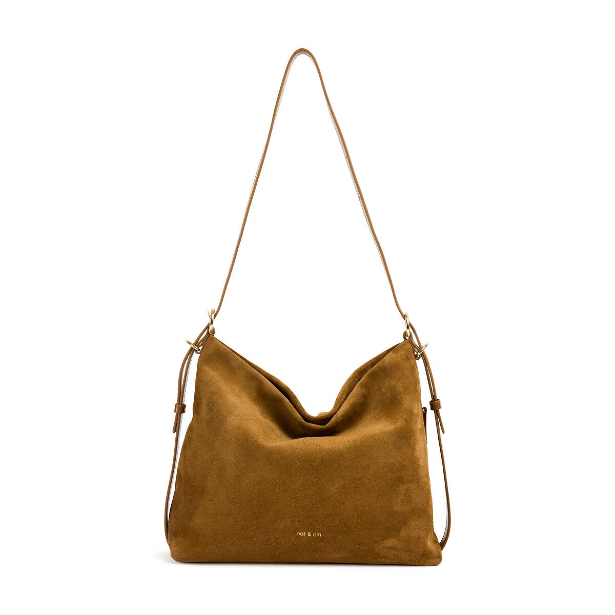 Borsa da portare a spalla in pelle, MOREEN tabacco, NAT & NIN