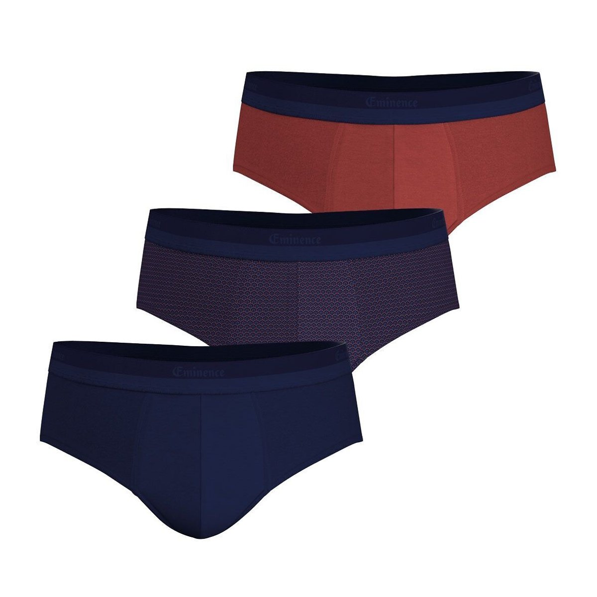 Lot de 3 slips premium Studio terracotta + bleu marine, EMINENCE